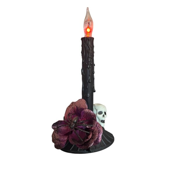 Upcycled Halloween Candle Window Light Electric flicker bulb Skull Pink Rose - Picture 3 of 8